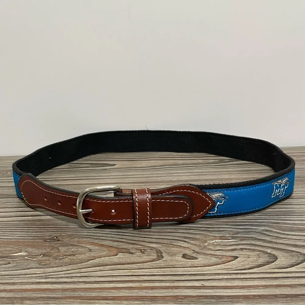 Middle Tennessee State University Blue Logo Canvas Golf Belt Men 32 Leather Trim